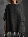 Detailansicht der locker sitzenden dunkelgrauen Baumwoll-Leinen-Bluse für Damen im Sommer - S / Oberteile / Schwarz