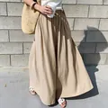 Elegant high-waisted linen wide-leg pants for women in summer casual khaki style - One Size / Bottoms / Khaki