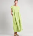 Loose-fit lime green sleeveless maxi dress made of breathable cotton linen fabric with pockets - Light Green