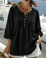 Dettaglio di camicia in cotone e lino nero con pieghe delicate e chiusura con bottoni. - 3XL / Top / nero puro