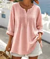 Dettaglio della tunica rosa ampia in cotone e lino con parte frontale a pieghe - 3XL / Top / Rosa