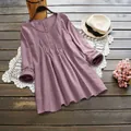 Dettaglio camicetta a pieghe in cotone e lino malva per donna con decorazioni - Taglia M / Top / Rosa