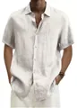 Detalle de camisa de verano para hombre de algodón y lino con botones y ajuste relajado - S / Tops / Blanco