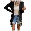 Vue détaillée d'un cardigan à manches longues pour femmes avec imprimé floral - Noir avec Floral Rose-Blanc