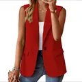 Stijlvolle elegante mouwloze rode damesblazer met reverskraag en enkele knoopsluiting - S / Top (Mouwloos) / Rood