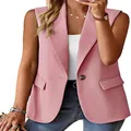 Professionele roze mouwloze blazer vest voor dames met revers en mooi knoopdetail - S / Tops / Mouwloze stijl / Roze