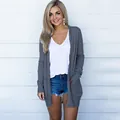 Casual grijze halflange open cardigan voor dames over wit T-shirt en denim shorts - 3XL / Tops / Grijs