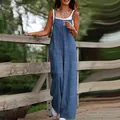 Casual blue linen-textured wide-leg sleeveless jumpsuit with stylish pocket details - S / Top And Bottom / Blue