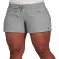 Detailed view of grey high-waisted drawstring shorts with loose wide-leg fit for women - Gray