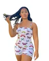 Fashionable sleeveless backless romper featuring vibrant butterfly print on white - S / Top And Bottom / White