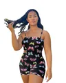 Detailed view of the vibrant butterfly print on a black backless sexy summer romper - S / Top And Bottom / Black