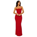 Elegante rode nauwsluitende maxi-jurk met dunne spaghettibandjes en open rug design. - S / Boven- En Onderstuk / Rood