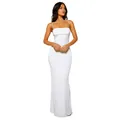 Volledig zicht op elegante witte dubbellaagse bodycon maxi-jurk met dunne bandjes. - S / Boven- En Onderstuk / Wit