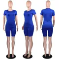 Women's royal blue 2-piece athletic set with crew neck T-shirt and biker shorts - S / Top And Bottom / Blue