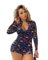 Dettaglio tuta a maniche lunghe stampa farfalla con cerniera sexy scollo a V. - Taglia S / Tute intere / Nero