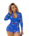 Dettaglio tutina blu a maniche lunghe con scollo a V e vivace stampa a farfalle. - Taglia S / Tute intere / Blu