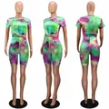 Women's vibrant tie-dye 2-piece set featuring short-sleeve top and athletic shorts - S / Top And Bottom / Iridescent Green