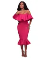 Hot pink off-shoulder midi dress with ruffle neckline and stylish mermaid hem - Rose Red
