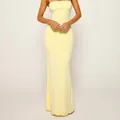 Elegante lichtgele dubbellaagse backless bodycon maxi jurk met bandjes voor dames - S / Boven- En Onderstuk / Geel