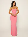 Elegante nauwsluitende roze maxi-jurk met open rug en dunne spaghettibandjes voor dames - S / Boven- En Onderstuk / Roze