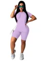Two-piece lavender summer fitness set with round neck T-shirt and biker shorts set - Purple