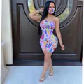 Sexy strapless slim fit letter print romper jumpsuit with matching face mask detail view - S / Romper Set (With Mask) / Light Blue