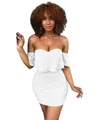 Close-up of white off-shoulder ruffled bodycon dress for summer - S / White