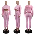 Detailed view of pink two-piece fleece tracksuit from front, side, and back angles - M / Top And Bottom / Pink