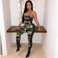 Sexy backless camouflage sleeveless jumpsuit romper for casual summer fashion wear - S / Top And Bottom / Green