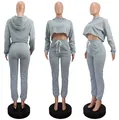Gray women's two-piece fleece tracksuit set shown in front, back, and side views - M / Top And Bottom / Gray
