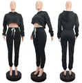 Full three-view display of a black cropped hoodie and joggers set on a mannequin - M / Top And Bottom / Black