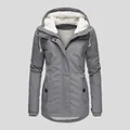 Thickened women's fleece-lined hooded winter parka in grey finish - Light Gray