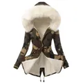 Camouflage winter parka for women with thick white faux fur hood and warm fleece lining. - S / Tops / Camouflage With White Fur Collar