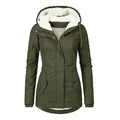 Women's olive green hooded parka coat with thick white fleece lining and flap pockets - S / Tops / Army Green