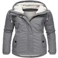Vooraanzicht van grijze winterparka voor dames met capuchon en warme fleecevoering - 3XL / Tops / Grijs (Met Gesp)