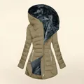 Slim fit winter hooded parka for women with cozy faux fur lining in khaki color - S / Tops / Khaki