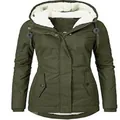 Olive green women's thick fleece-lined hooded parka jacket for cold winter weather - 3XL / Top (With Buckle) / Army Green