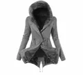 Slim fit women's gray winter parka jacket with large black fur hood detail - Dark Gray Gray Collar