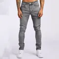 Grijze slim-fit herenjeans met gewassen denimstructuur voor een hippe streetwear look - S / Grijs