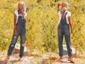 Grey distressed denim overalls for women with front and back view in outdoor setting - US XS/2 / Bottoms / Gray