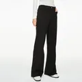 Detailed shot of high-waisted black straight-leg denim trousers for women with stretch - S / Bottoms / Black