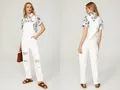 Peto vaquero blanco con rotos para mujer con detalles de vista frontal y posterior - US XS/2 / Bottoms / Blanco