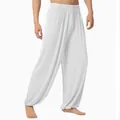 Comfortable men's loose harem yoga pants in white, perfect for casual and meditation wear - S / Bottoms / White