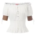 Renaissance off-the-shoulder white blouse with smocked waist and lace-up cuffs details. - S / Tops / White