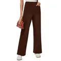 Detail of high-waisted brown straight-leg casual denim pants for women - S / Bottoms / Brown