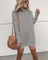 Fashionable gray long sleeve knit sweater dress for autumn and winter outdoor style - S / Tops / Gray