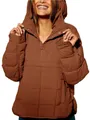 Primer plano de anorak acolchado marrón para mujer con cuello de botones de presión - S / Tops / Marrón Oscuro