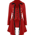 Red medieval steampunk jacket for women with black lace trim and silver buttons - S / Tops / Burgundy