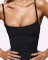 Detail shot of black square neck bandage camisole showing 3D ribbed texture and slim fit - XS / Tops / Black