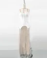 Elegant white evening dress with crystal fringe corset and lace maxi skirt detail - S / Socialite Style Evening Dress (39319) / White
